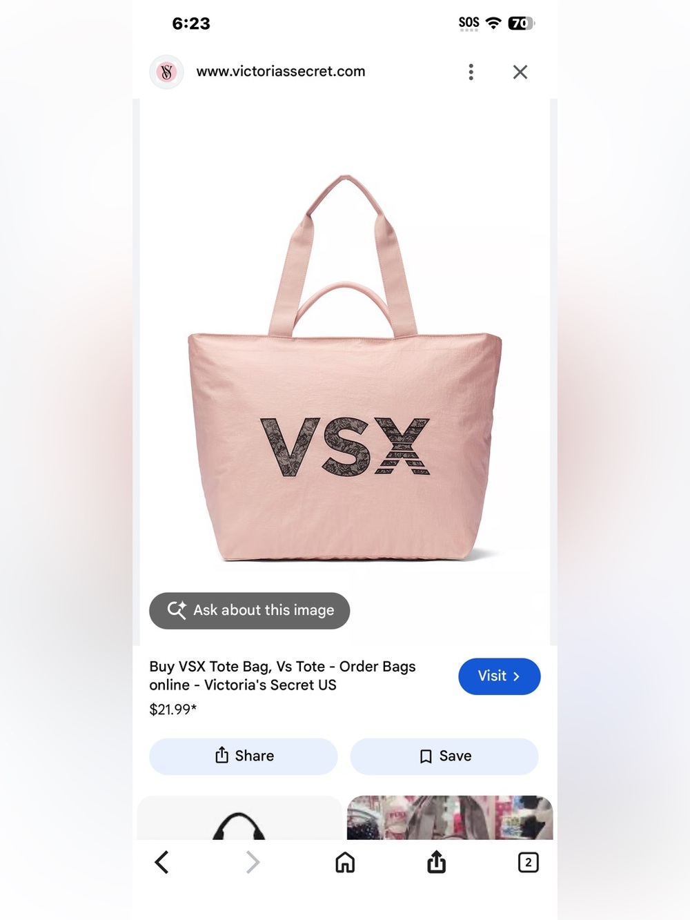 NWT Victoria's Secret VSX Lace Logo Tote Bag - Blush Pink Nylon Travel Gym Bag